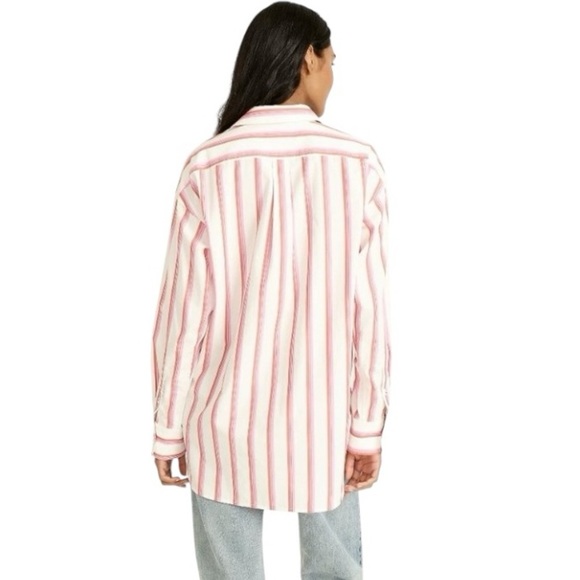 J CREW Relaxed Fit Washed Cotton Poplin Pink Stripe Button Down Shirt Women’s 6 - Picture 3 of 10